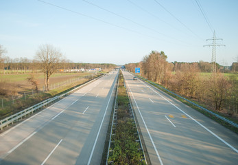 The autobahn, view from the bridge over the road, the movement of cars