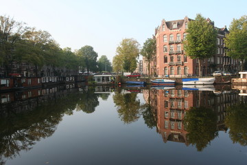 Naklejka premium Canal of Hugo de Grootkade Amsterdam Netherlands,
