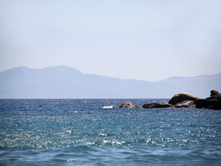 Seascape. Coast , coastline. The rocks in the distance. Tourism concept. Vacation , vacation on the sea or ocean.