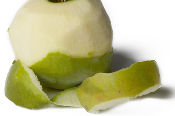 Green apple isolated on a white background.Apple peeling