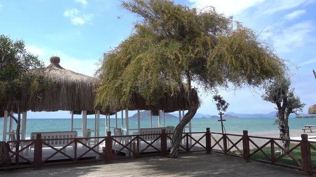 4K Cool shade and beautiful sea view of the Mediterranean