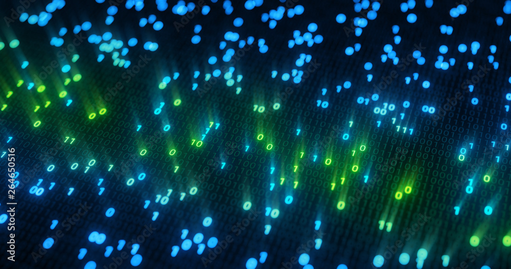 Poster Futuristic data stream, Digital flow. Dynamic pattern with power rays and light.Data transferring. Information concept. Technology background. 3D rendering
