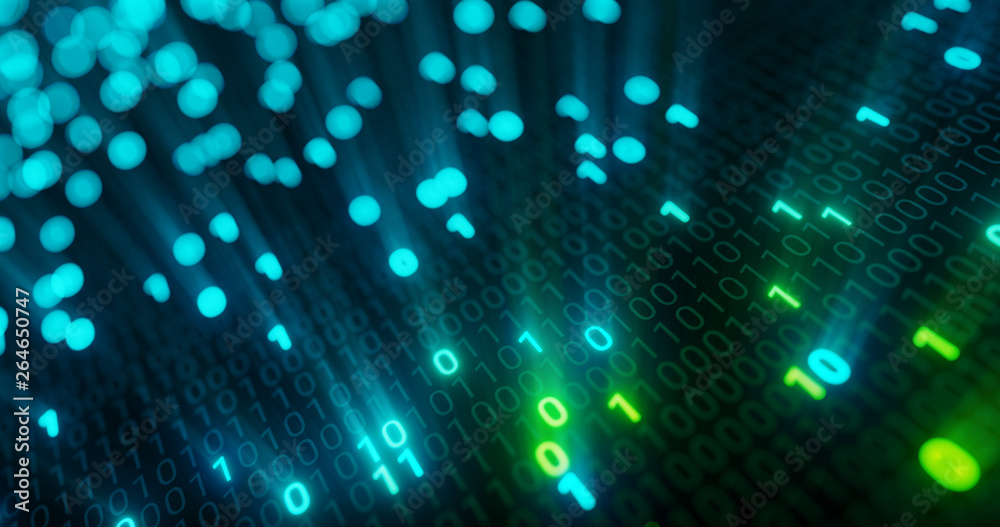Poster Futuristic data stream, Digital flow. Dynamic pattern with power rays and light.Data transferring. Information concept. Technology background. 3D rendering