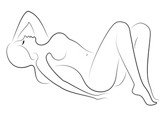 Silhouette of a sweet lady, she lies. The girl has a beautiful nude figure. The woman is young and slim. Vector illustration