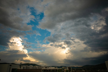 Fototapeta na wymiar Dramatic cloudy summer sky in Puebla Mexico