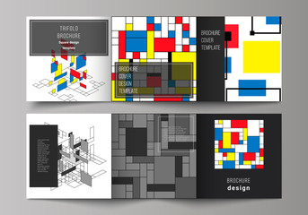 The minimal vector editable layout of square format covers design templates for trifold brochure, flyer, magazine. Abstract polygonal background, colorful mosaic pattern, retro bauhaus de stijl design