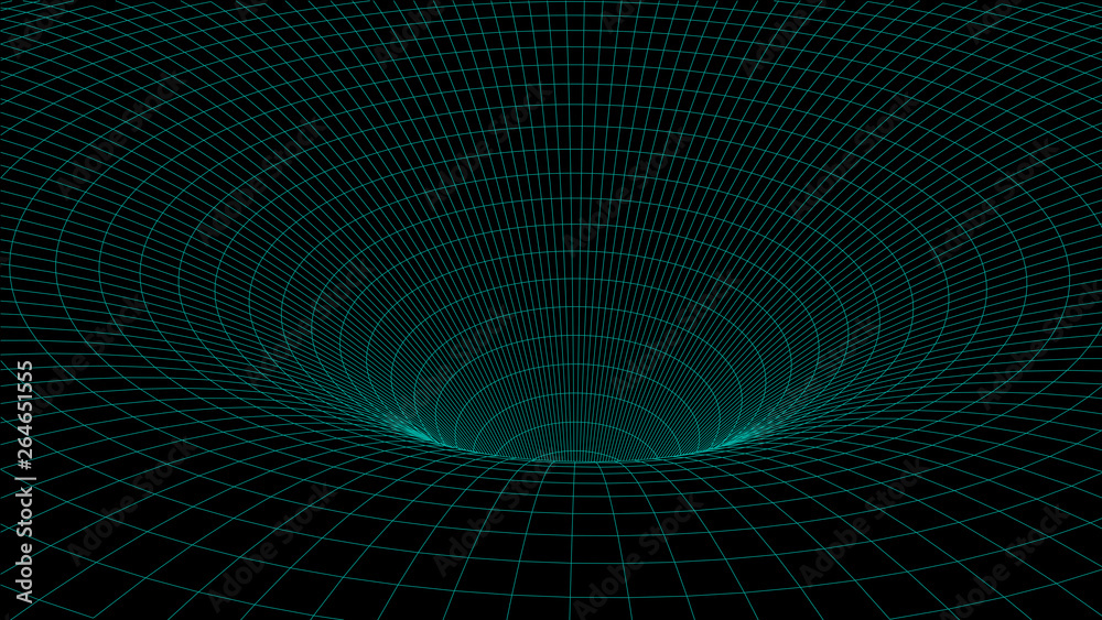 Poster Abstract tunnel. Vector wormhole. 3D corridor mesh.