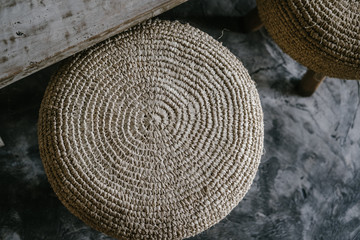 Fototapeta na wymiar Natural straw weave pillow round chair