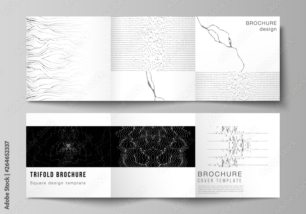 Fototapete Minimal vector editable layout of square format covers design templates for trifold brochure, flyer, magazine. Trendy modern science or technology background with dynamic particles. Cyberspace grid.