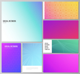 The minimalistic abstract vector illustration of the editable layouts of modern social network mockups in popular formats. Abstract geometric pattern with colorful gradient business background.