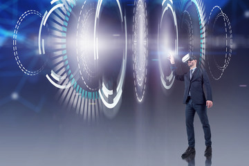 Man using futuristic HUD interface