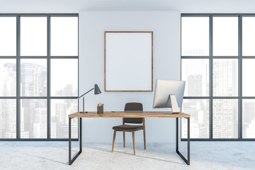 White wall manager office interior with poster