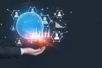 Businessman hand holding social media hologram