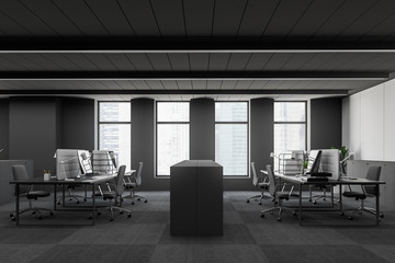 Side view of gray open space office