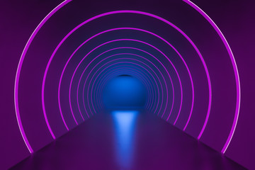 Round corridor with purple and blue neon lights