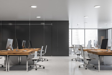Gray office interior with conference room