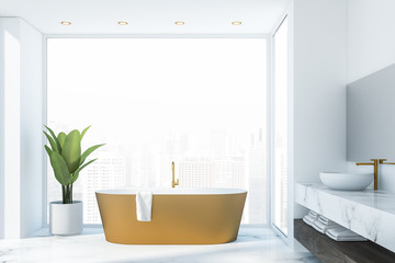 Fototapeta premium White marble bathroom interior, tub and sink