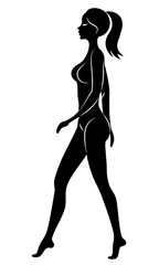 Silhouette of a sweet standing lady. The girl has a beautiful figure. Vector illustration.