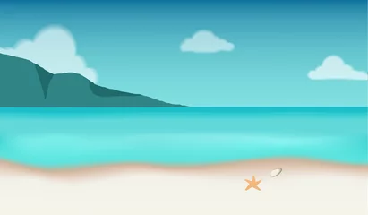 Keuken spatwand met foto Turkoois Cloud on blue sky and mountain sandy summer blue sea landscape.  © kaew