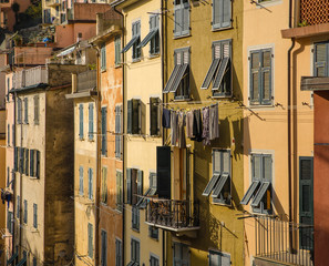 Fototapeta na wymiar Cinque Terre apartment windows at sunset