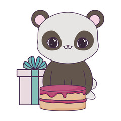 panda bear with cake of birthday and gift box