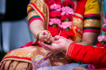 Fototapeta na wymiar Indian pre wedding ritual pooja items close up