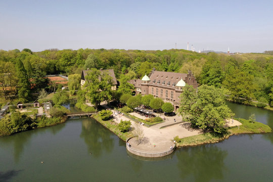 Aerial Summer View Water Castle and Public Park Gladbeck Germany 