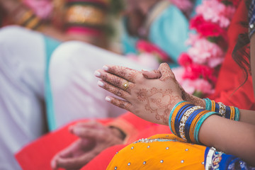 Indian pre wedding ritual pooja items close up