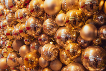 christmas balls on red background