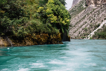 The Sulak River is surrounded by mountains. Sulak Canyon, Dagestan