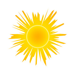 Yellow stylized sun on a white background. Abstract summer design.