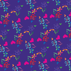 Fototapeta na wymiar Fashionable pattern in small flowers. Floral background for textiles.. hearts 