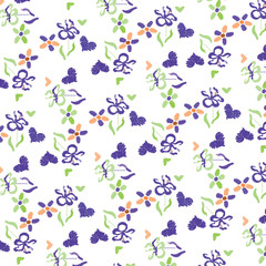 Fashionable pattern in small flowers. Floral background for textiles.. hearts 