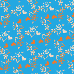Naklejka na ściany i meble Fashionable pattern in small flowers. Floral background for textiles.. hearts 