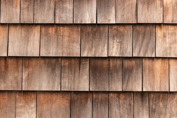 Closeup of weathered wood shingle siding
