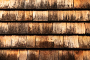 Closeup view of wood shingle siding