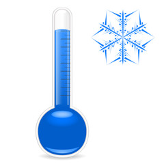 Thermometer  and snowflakes on a white background. Vector image.