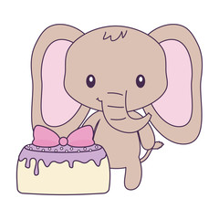 cute elephant animal with cake of birthday