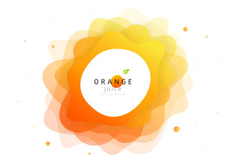 Orange fresh juice and splash fluid citrus fruit. Abstract flat shape liquid wave. Modern vector illustration design layout