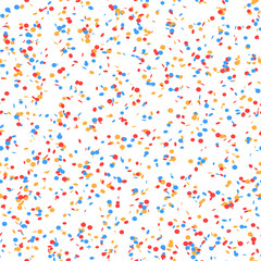 Seamless pattern with falling confetti on a white background, colorful tiny particles