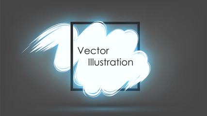 Brush-drawn luminous spot, template for text or headline and a square frame. Paint poster