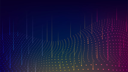 Abstract rainbow technology background with wavy dotted surface