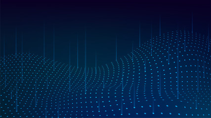 Abstract blue technology background with wavy dotted surface