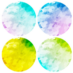 Set of round watercolor stains. Colorful gradient textured circles