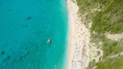 DRONE: Few tourists enjoying their vacation on a hidden beach in Lefkada.
