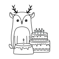 cute reindeer with cakes of birthday