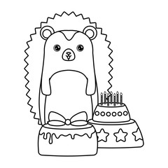 cute porcupine with cakes of birthday