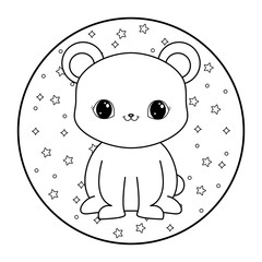 cute bear anima in frame circular