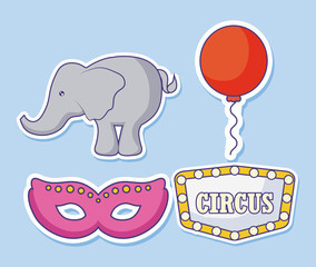 mask circus with elephant and balloon helium