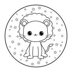 cute lion animal in frame circular